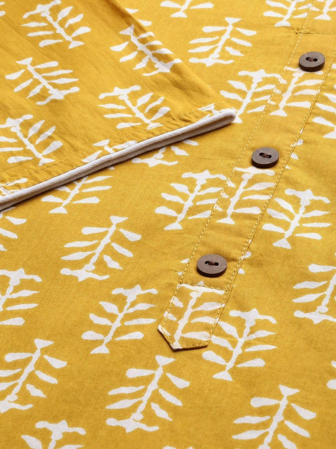Vamika Printed Cotton Yellow Party Wear/Casual Wear Kurta Set/Suit