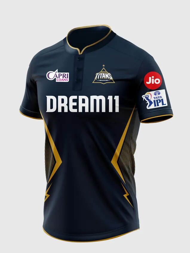 Gujarat Titans Men's Navy Blue And Gold Half Sleeves Jersey IPL, T20