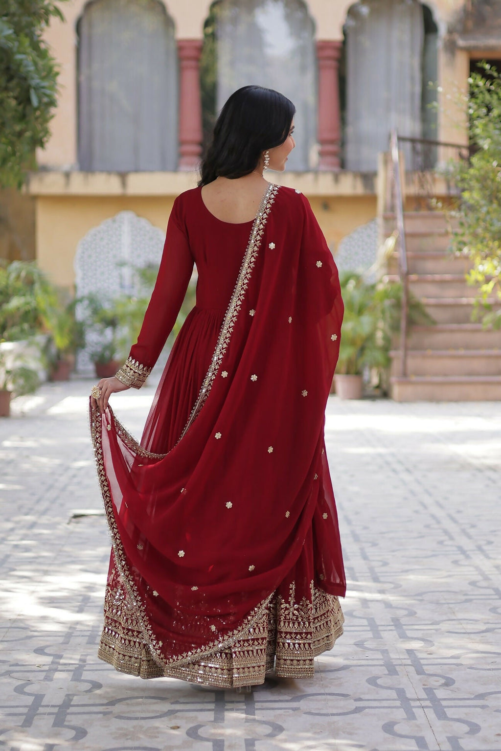 Joban Fashion Maroon Georgette Sequence Embroidery Work Kurta Set