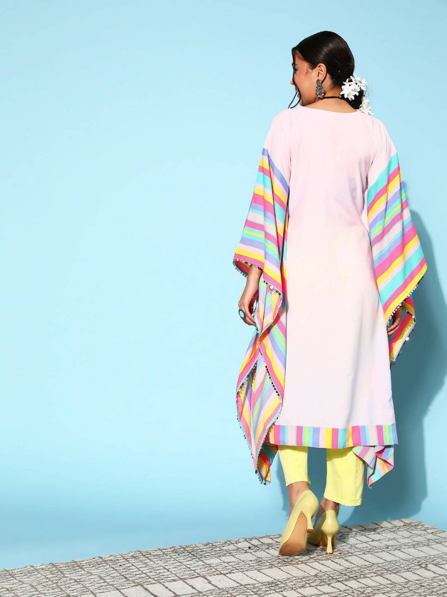 Ahalyaa Women Lovely Pink Crepe Vacation Stripes Kurta