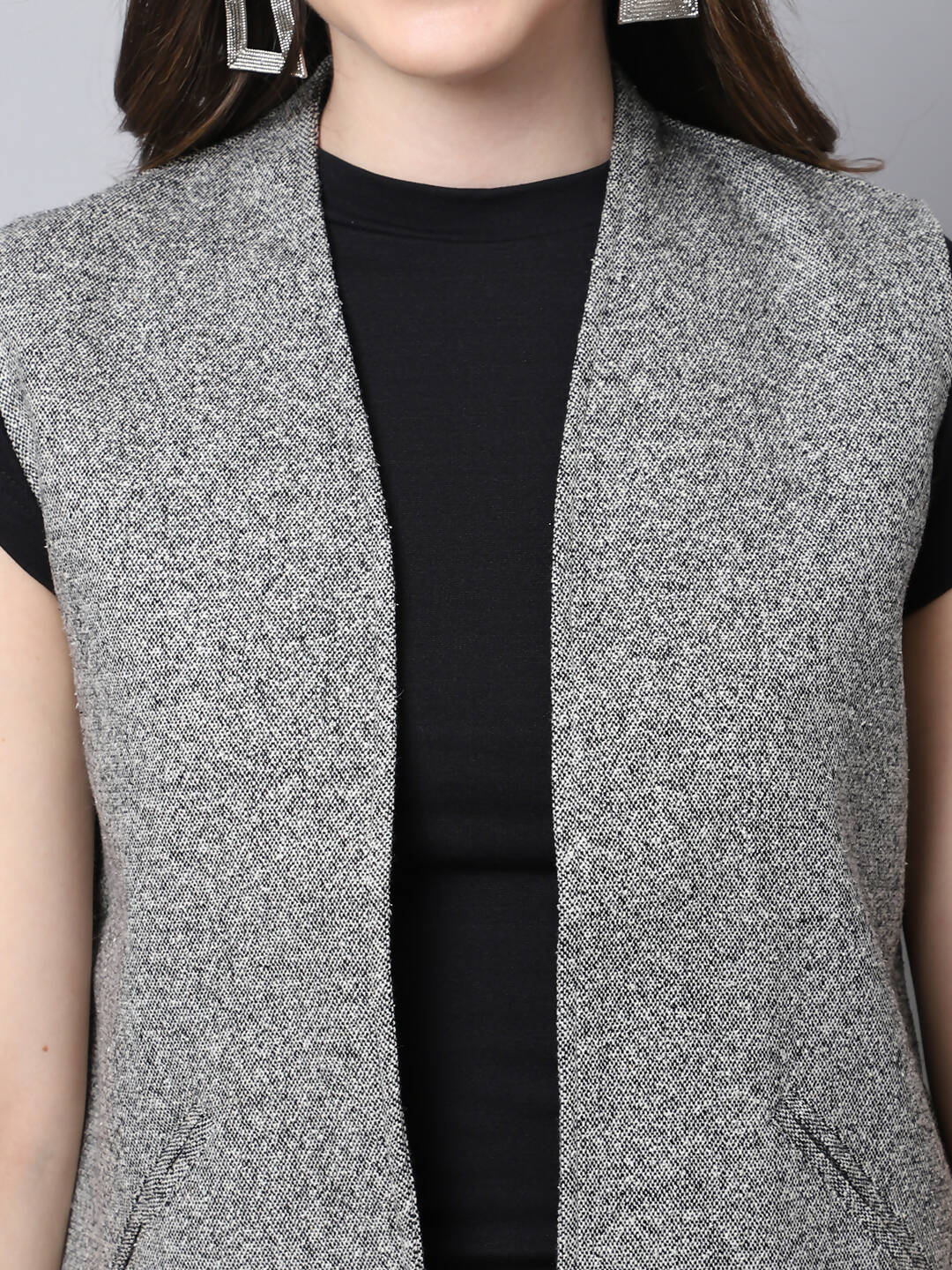 Even Apparels Grey Pure Wool Open Front Women's Waistcoat