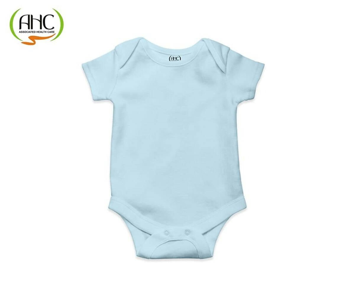AHC Soft Cotton Short-Sleeve Bodysuits Solid Onesies New Born Infant Dress - Blue/Grey/Green