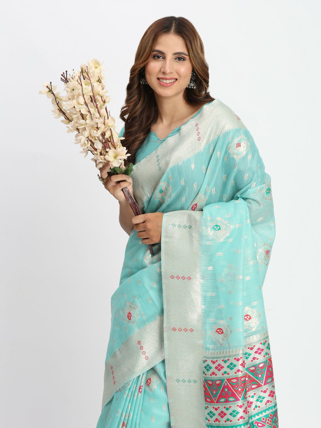 Shree Shyam Fashion Linen Cotton Sea Green Saree