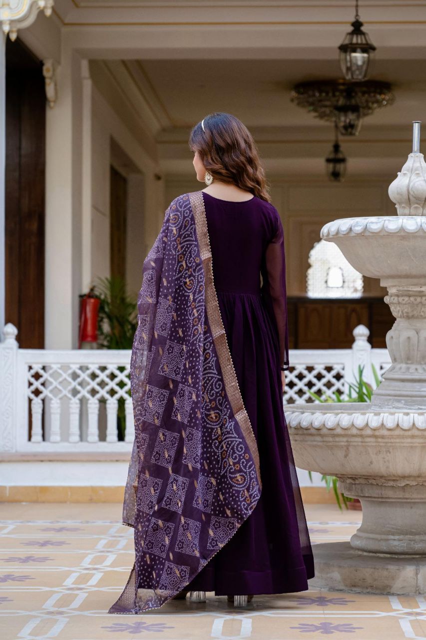 Prazu Fashion Wine Faux Georgette Pearl Handwork Gown With Dupatta