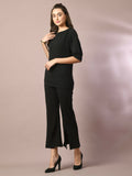 Myshka Women's Black Solid Boat Neck Party Top With Trousers Co-ord set