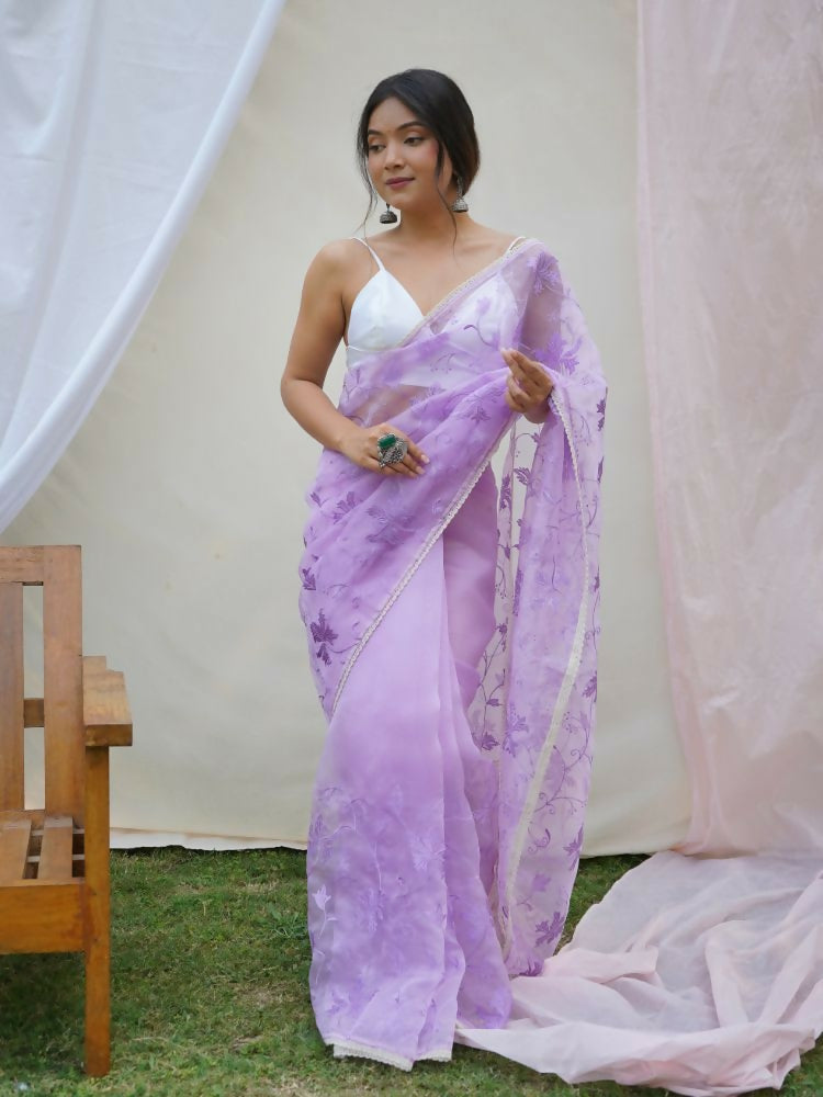 Vamsee Ishaq Lavender Organza Saree