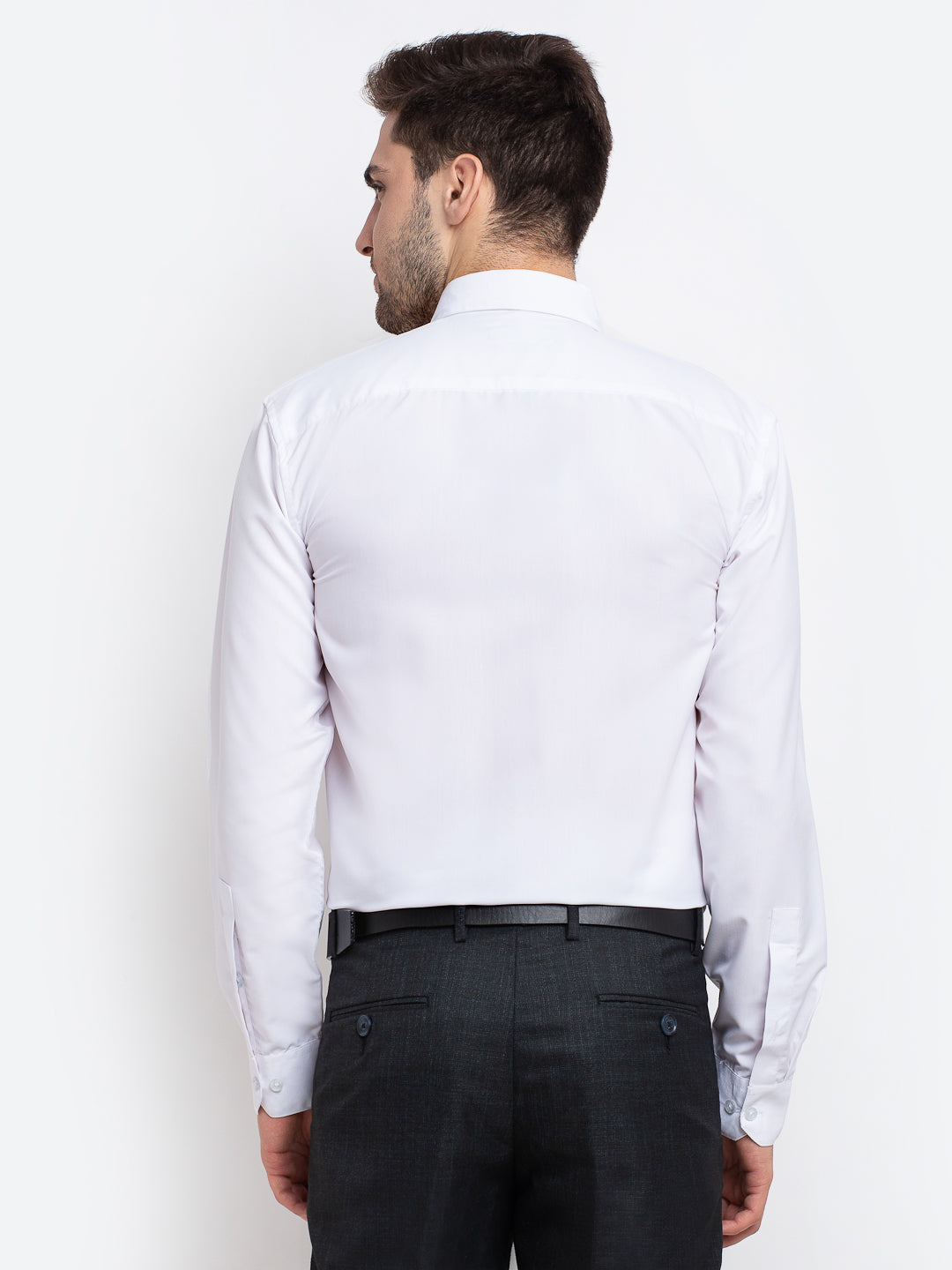 Jainish Men's Button Down Collar Cotton Formal Shirt - White