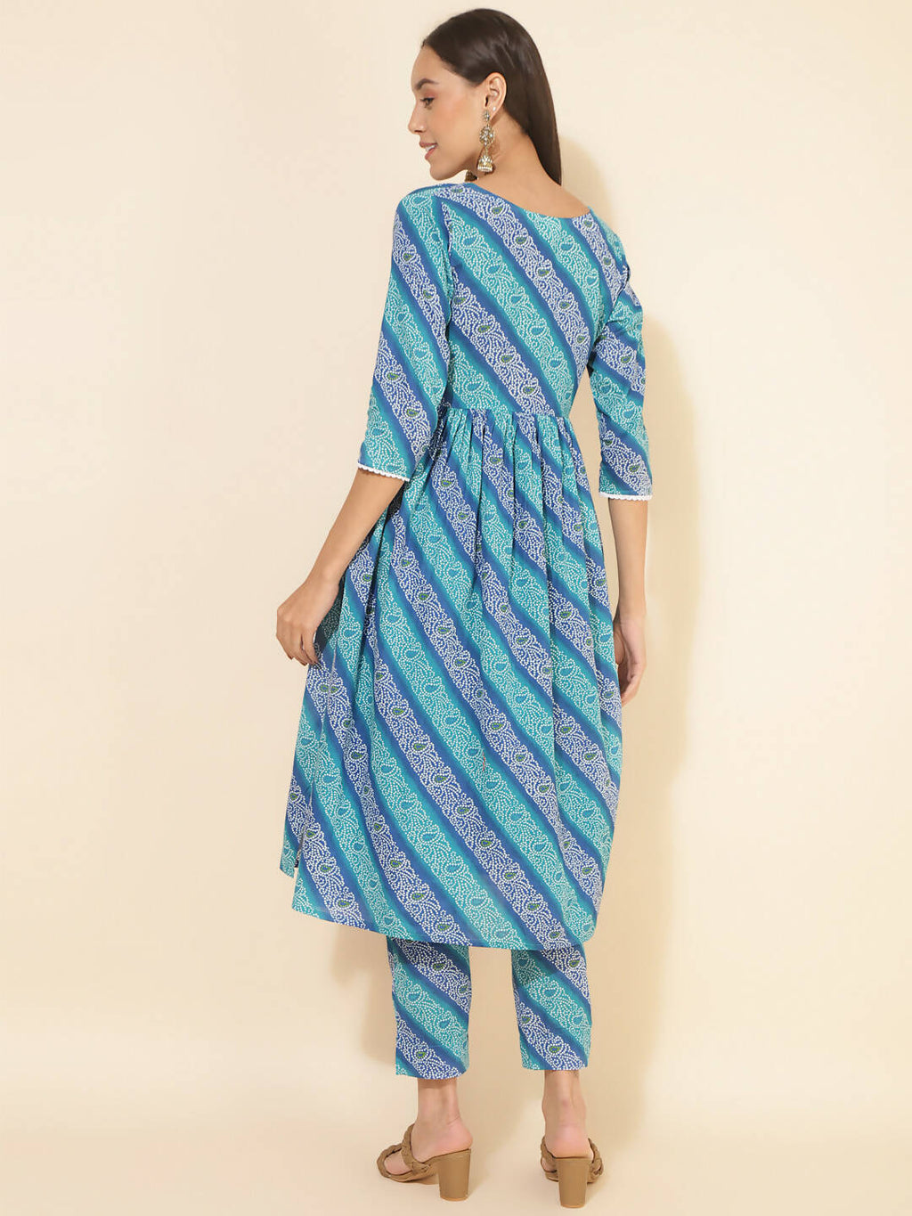 Janasya Women's Blue Cotton Bandhani Printed Casual Angrakha Co-ords