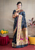 Jyoti Fashion Women's Black Paithani Silk Zari Woven Saree with Blouse