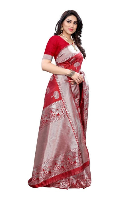 Vamika Banarasi Jacquard Weaving Red Saree (AMEE RED)