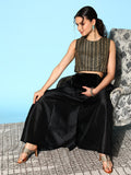 Ahalyaa Women Black & Gold-Toned Printed Co-ords