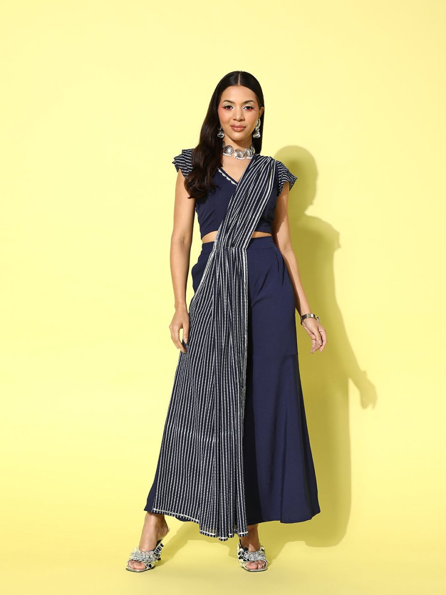 Ahalyaa Striped Top with Palazzos and Dupatta