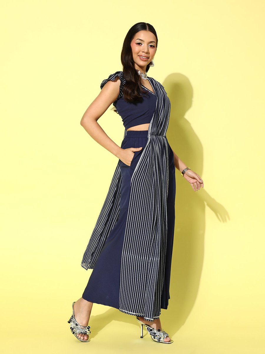Ahalyaa Striped Top with Palazzos and Dupatta
