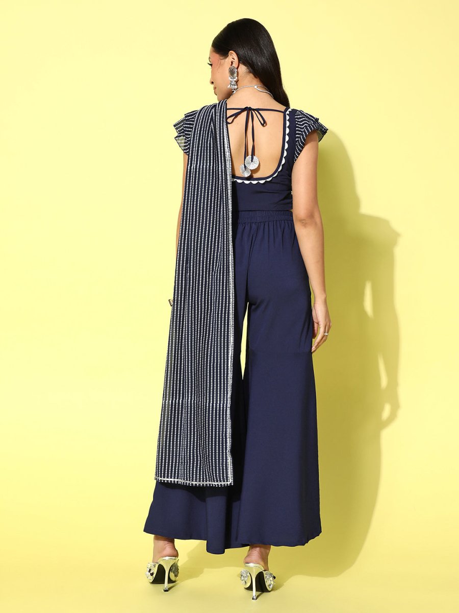 Ahalyaa Striped Top with Palazzos and Dupatta