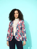 Ahalyaa Blue & Pink Floral Print Open Front Blazer