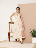 Ahalyaa Women Pink Floral Printed Empire Gotta Patti Kurta with Churidar