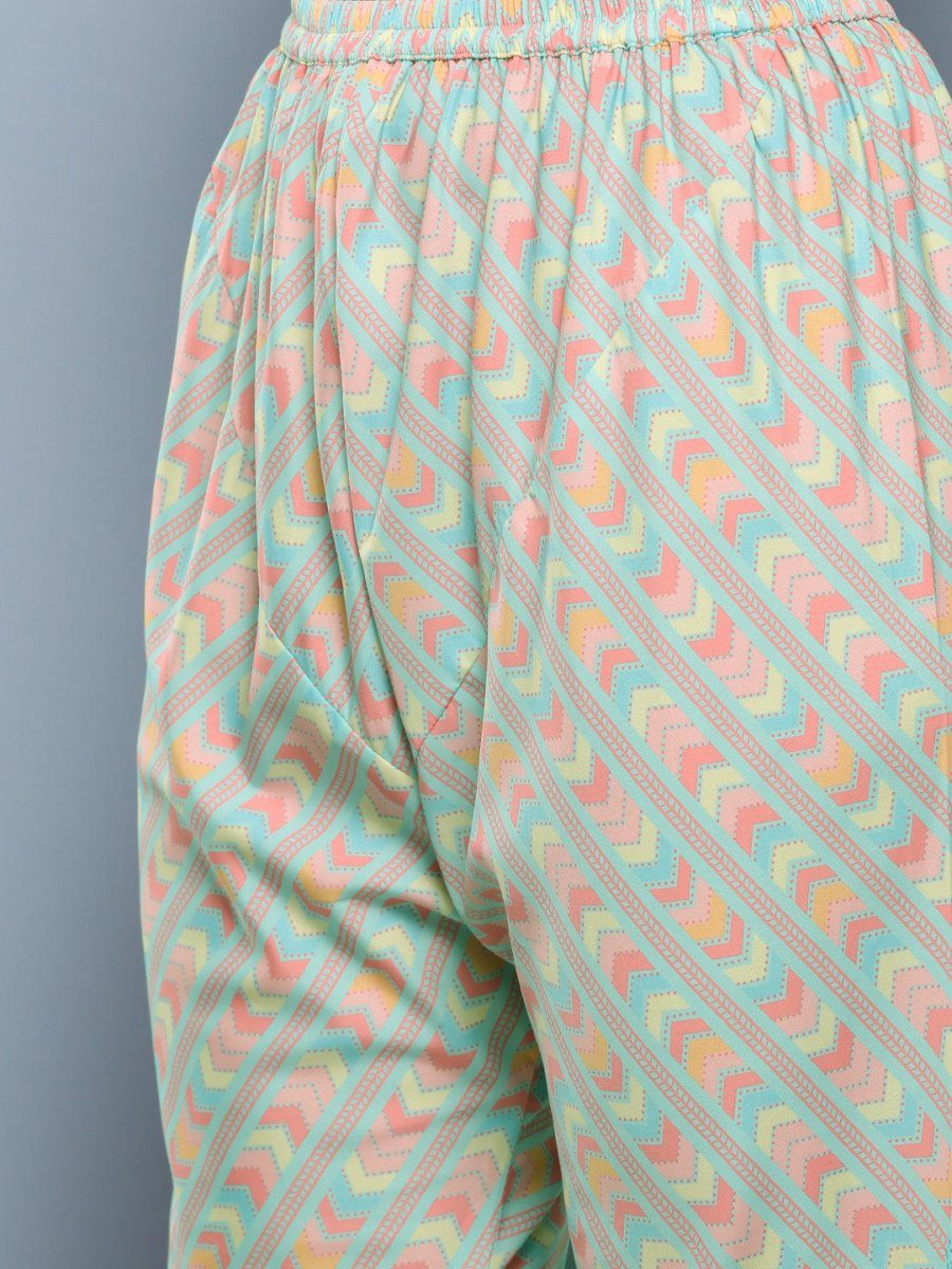 Ahalyaa Women Blue Floral Printed Gotta Patti Kurta with Churidar