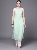 Ahalyaa Women Sea Green Floral Printed Georgette Kurta