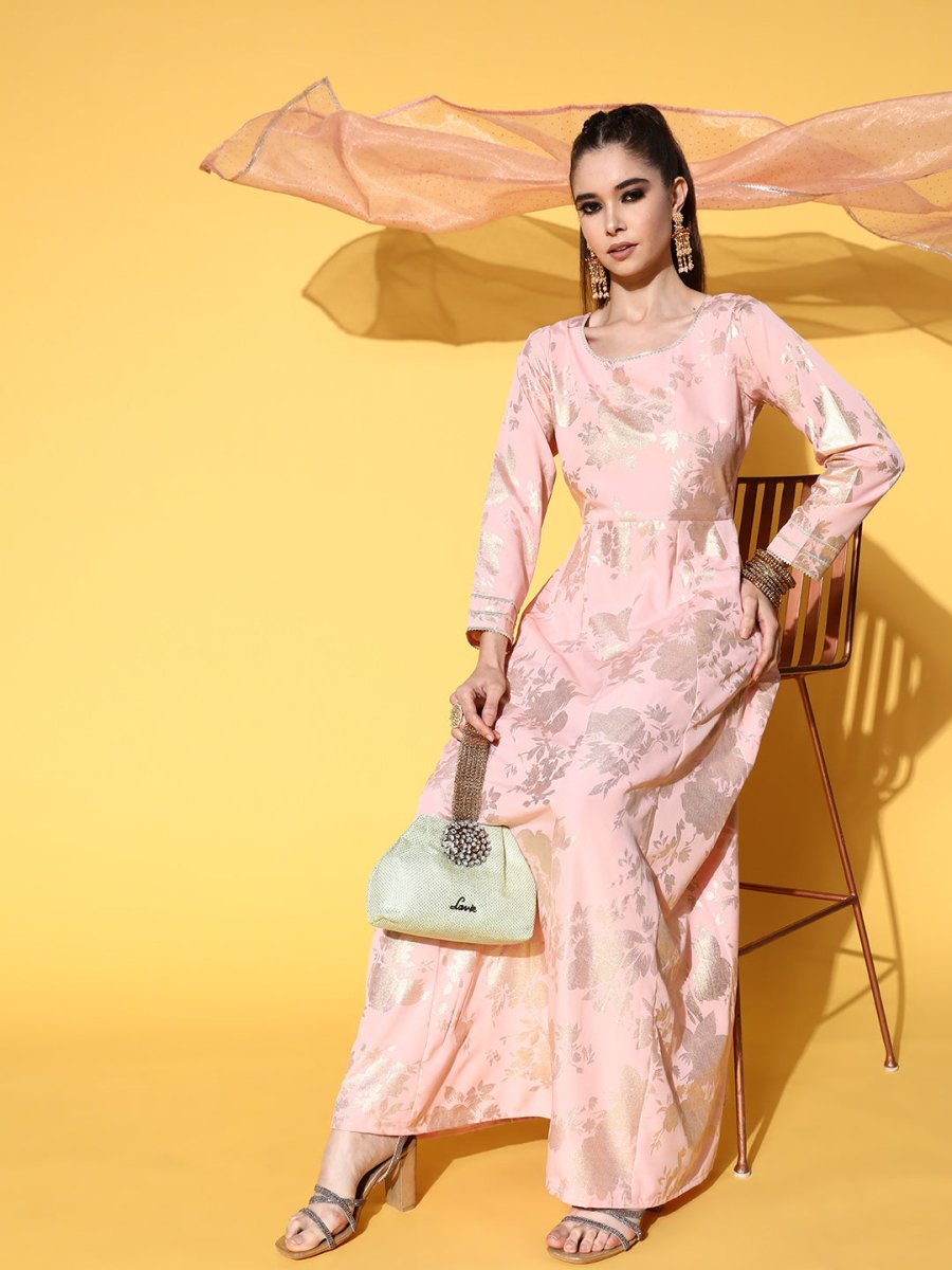 Ahalyaa Pink Empire Gotta Patti Ethnic Dress With Dupatta