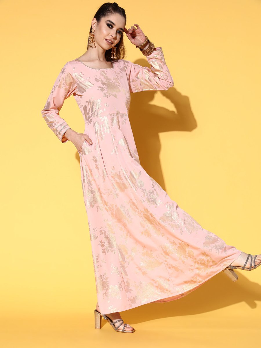 Ahalyaa Pink Empire Gotta Patti Ethnic Dress With Dupatta