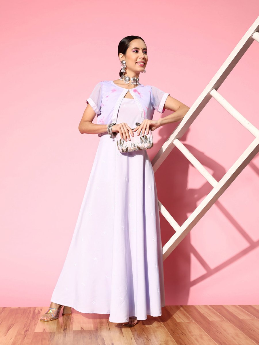 Ahalyaa Floral Ethnic Maxi Dress with Jacket
