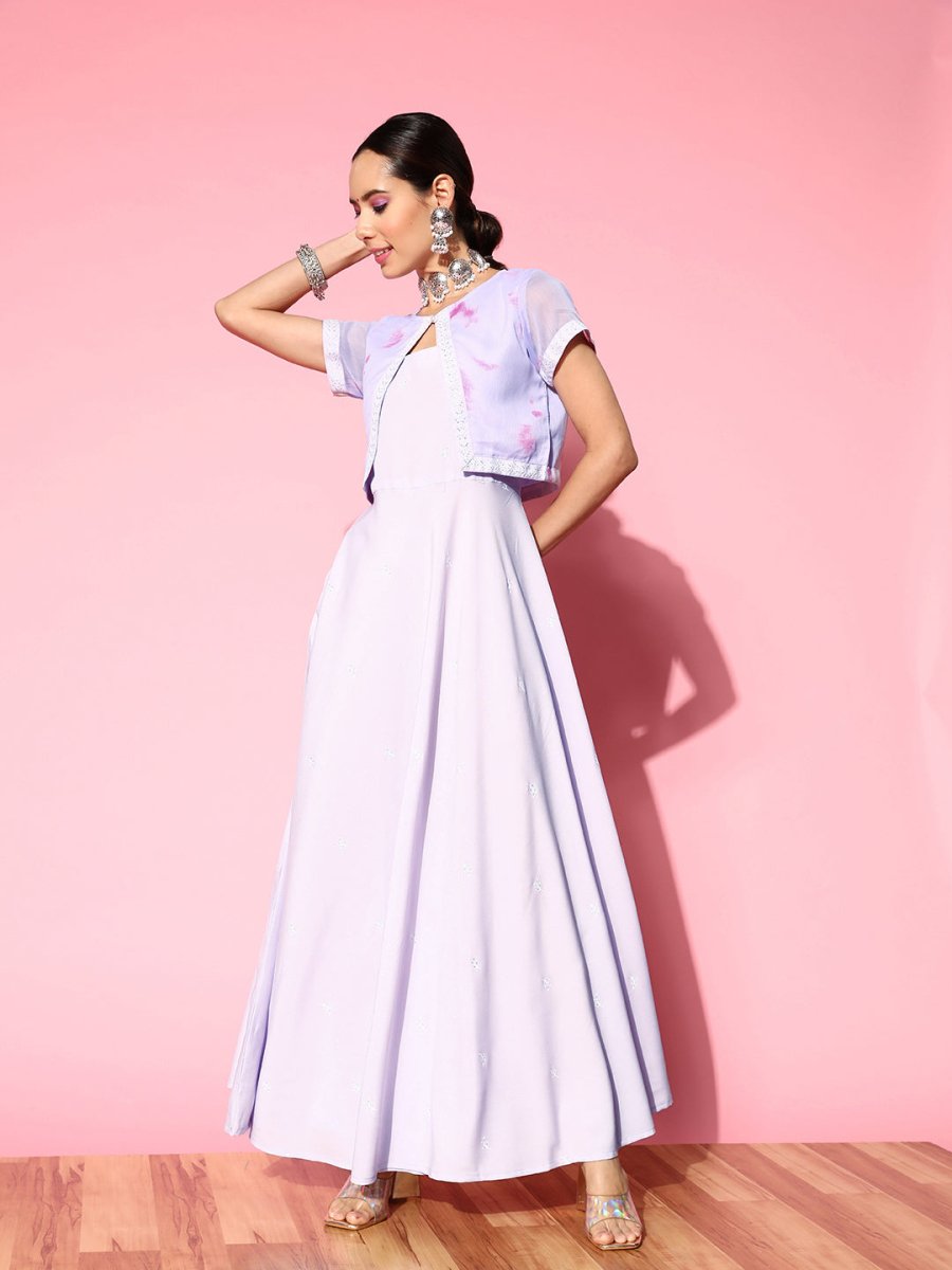 Ahalyaa Floral Ethnic Maxi Dress with Jacket