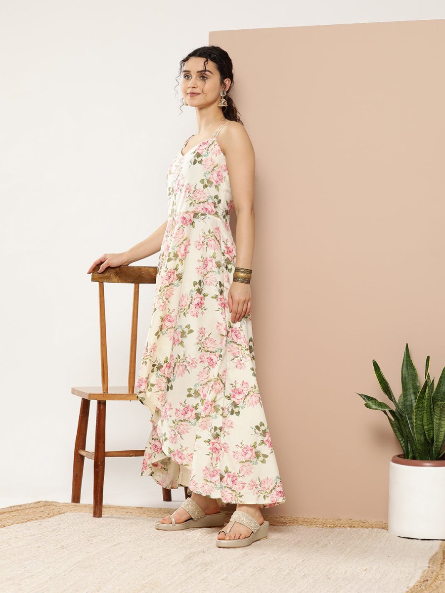 Ahalyaa Women Floral Printed Empire Gotta Patti Kurta With Trousers