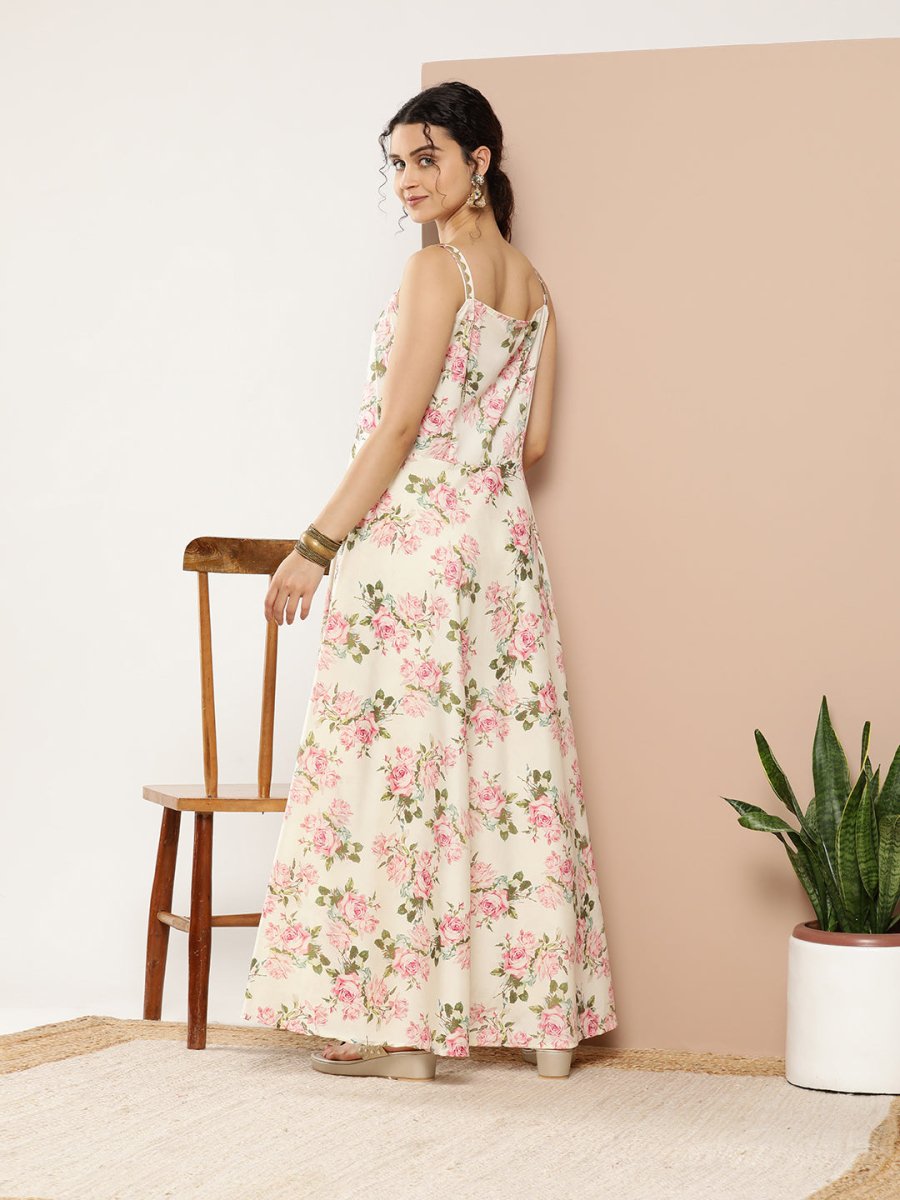 Ahalyaa Women Floral Printed Empire Gotta Patti Kurta With Trousers