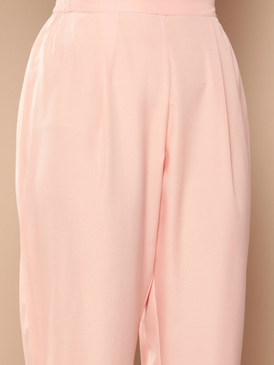 Ahalyaa Women Pink Floral Printed High Slit Kurta with Trousers