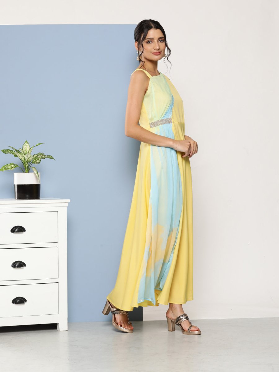 Ahalyaa Women Colourblocked Maxi Ethnic Dress
