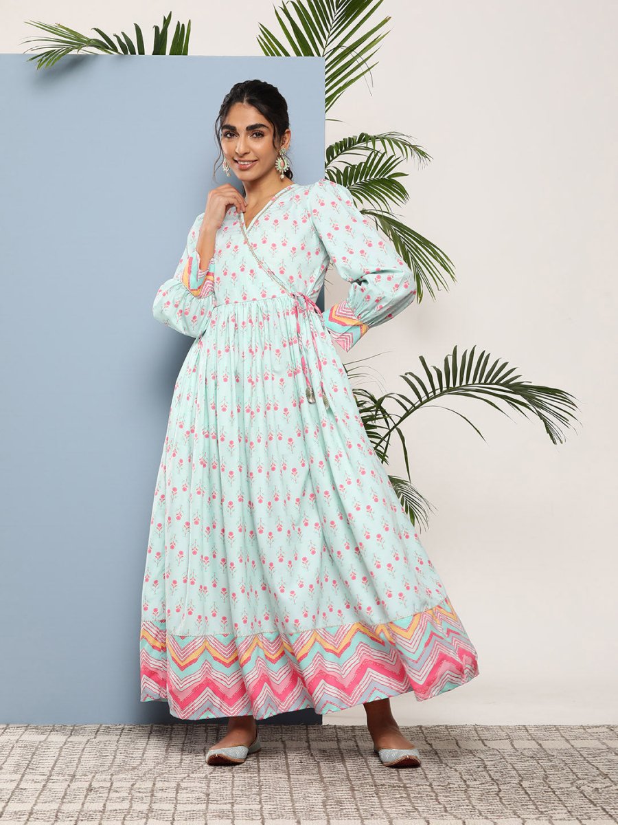 Ahalyaa Women Printed Tie-Ups Maxi Ethnic Dress
