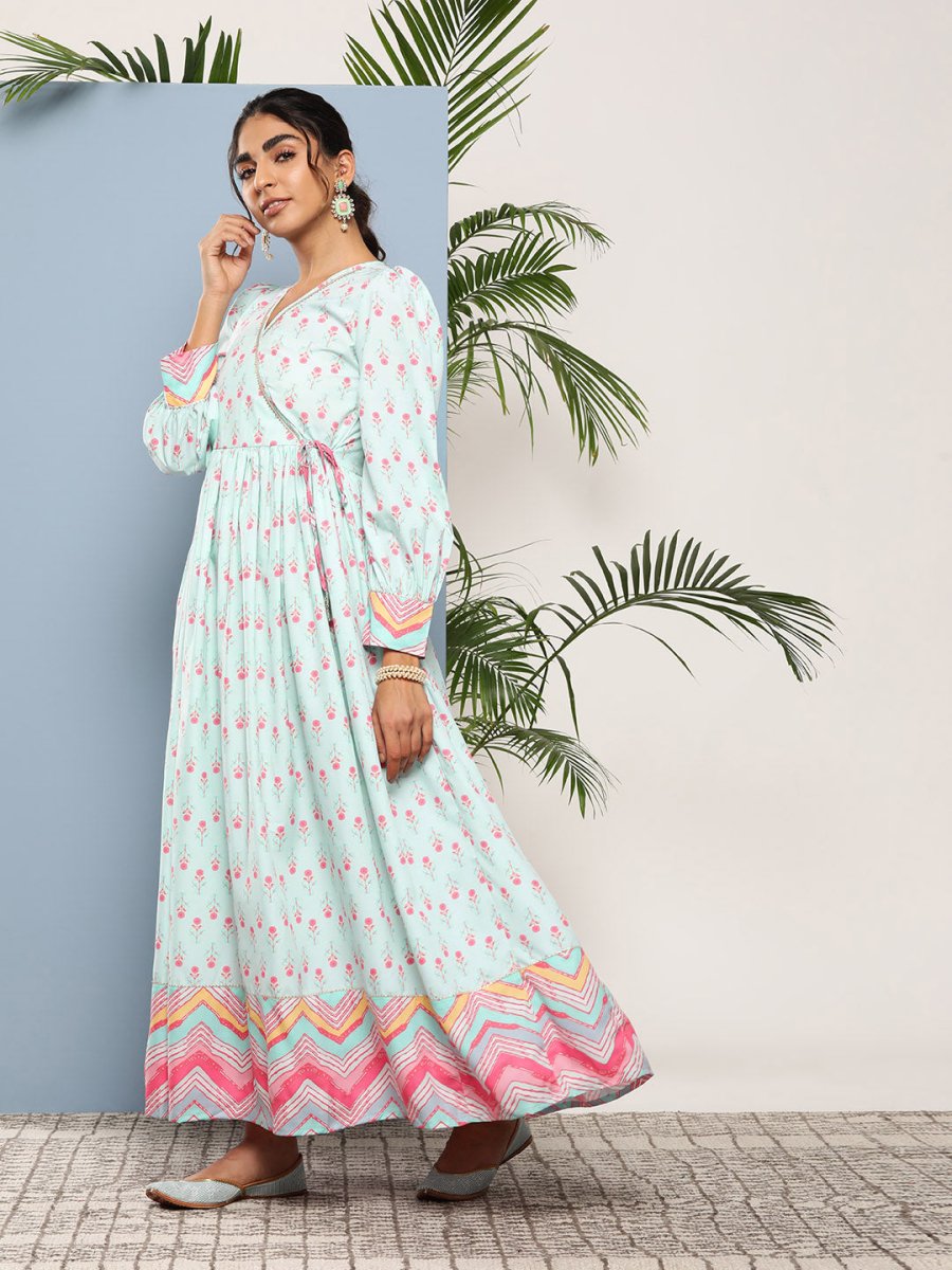 Ahalyaa Women Printed Tie-Ups Maxi Ethnic Dress