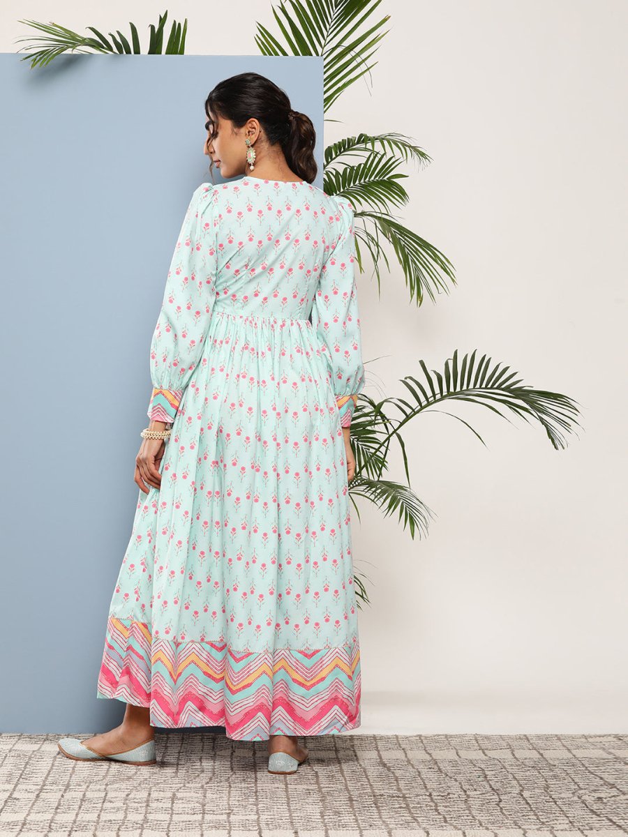 Ahalyaa Women Printed Tie-Ups Maxi Ethnic Dress