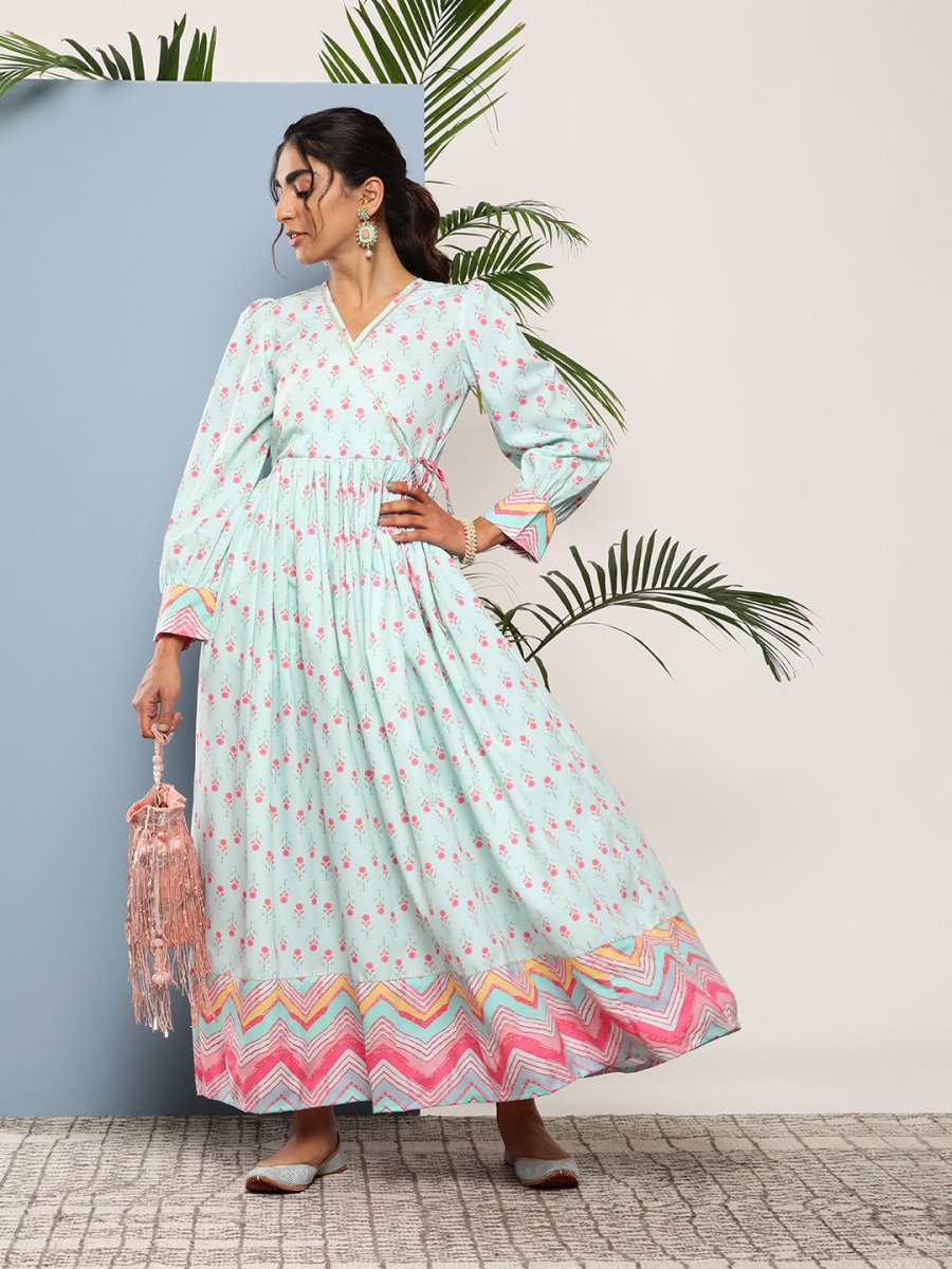 Ahalyaa Women Printed Tie-Ups Maxi Ethnic Dress