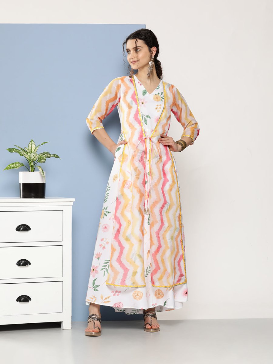 Ahalyaa Women Printed Layered Maxi Ethnic Dress