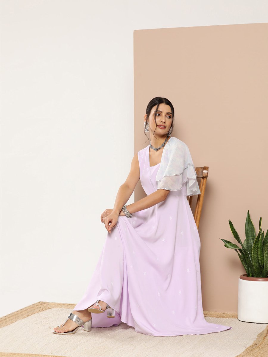 Ahalyaa Women Printed Ruffles Maxi Ethnic Dress