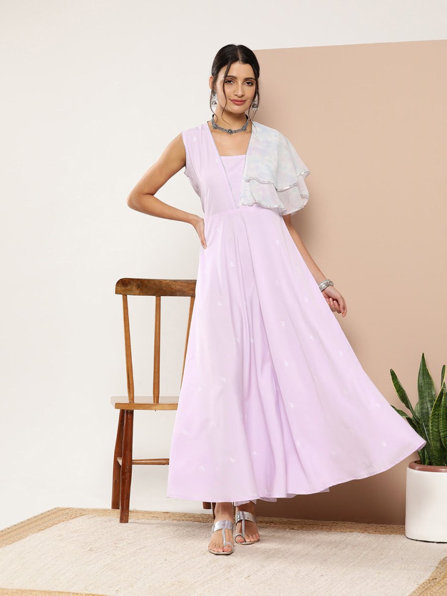 Ahalyaa Women Printed Ruffles Maxi Ethnic Dress