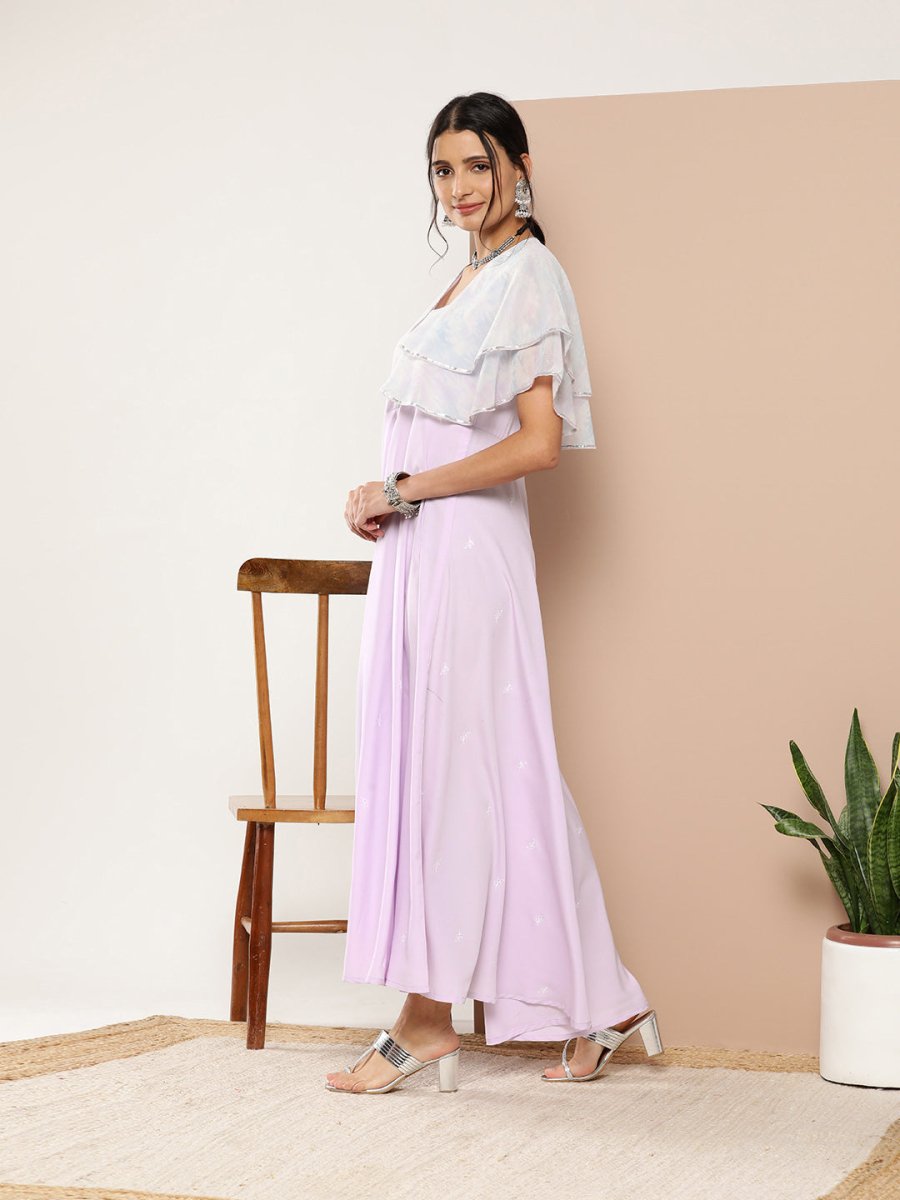 Ahalyaa Women Printed Ruffles Maxi Ethnic Dress