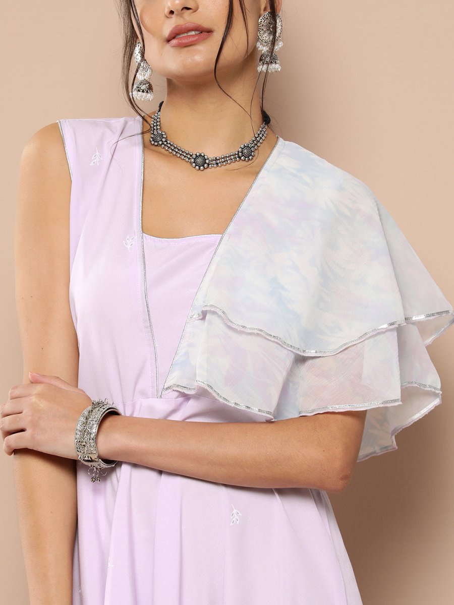 Ahalyaa Women Printed Ruffles Maxi Ethnic Dress