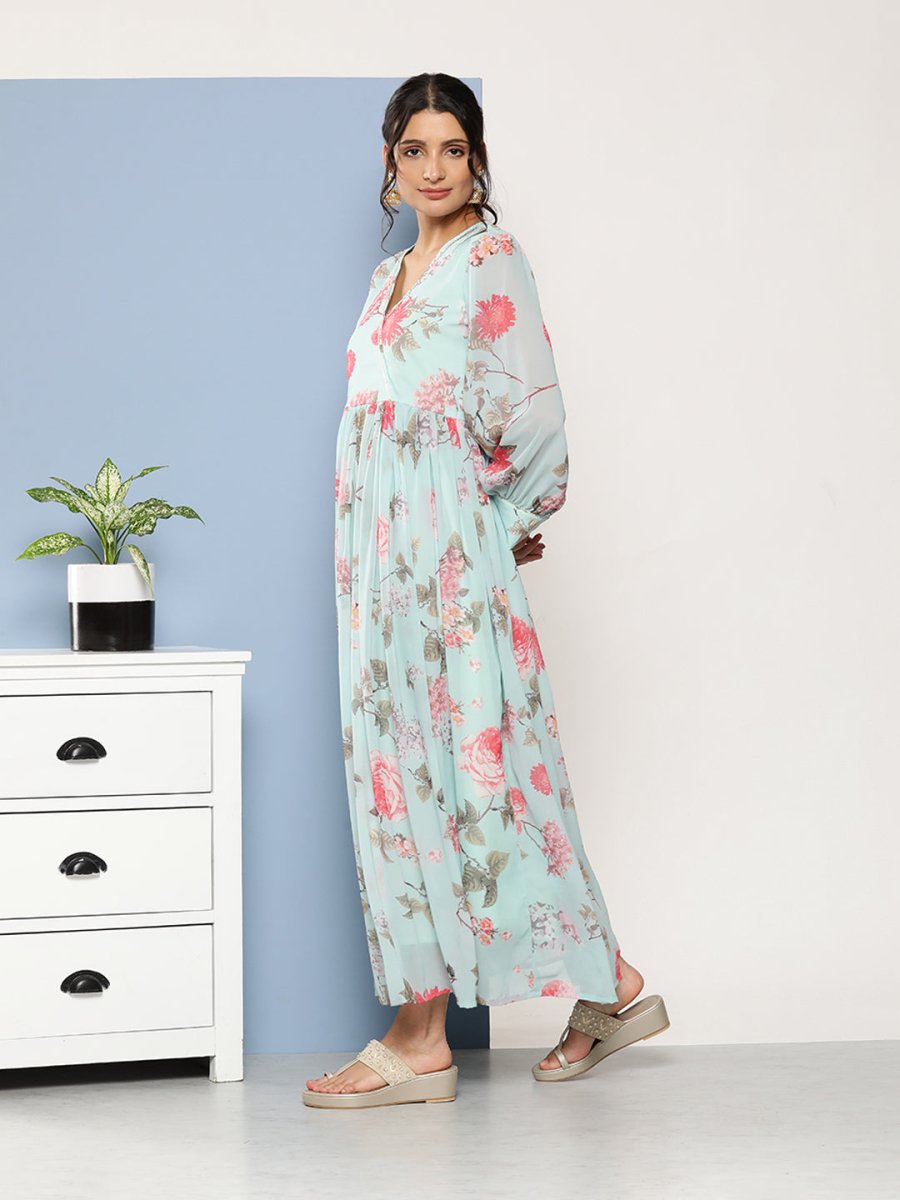 Ahalyaa Women Floral Printed Maxi Ethnic Dress