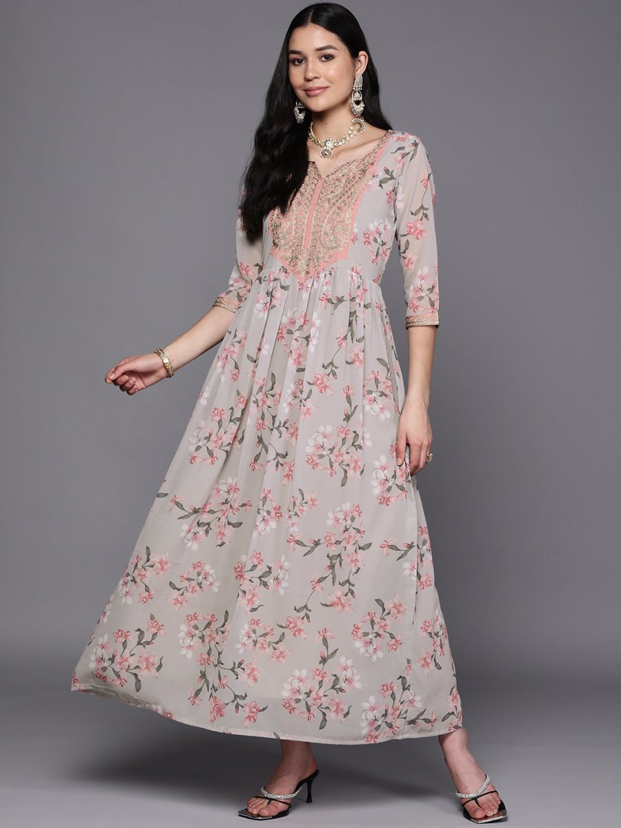 Ahalyaa Women Embroidered Floral Printed Ethnic Dress