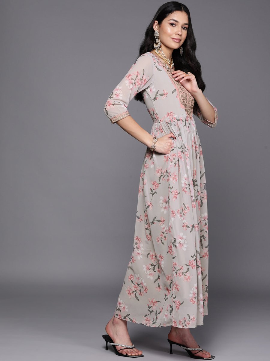Ahalyaa Women Embroidered Floral Printed Ethnic Dress