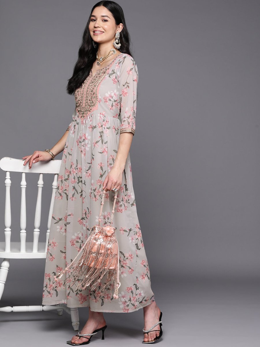 Ahalyaa Women Embroidered Floral Printed Ethnic Dress