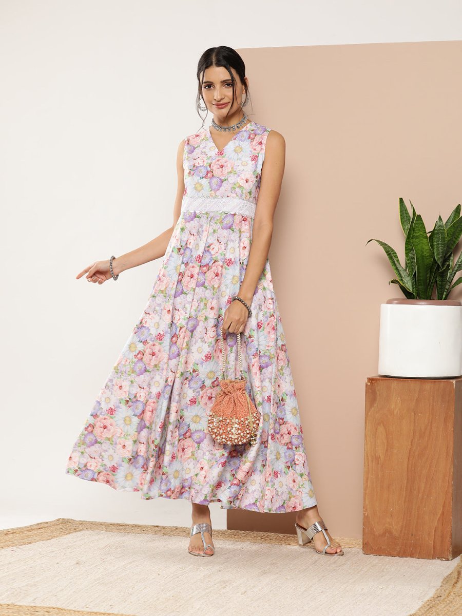 Ahalyaa Women Floral Printed Maxi Ethnic Dress