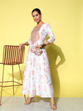 Ahalyaa Embroidered Floral Printed Ethnic A-Line Maxi Dress