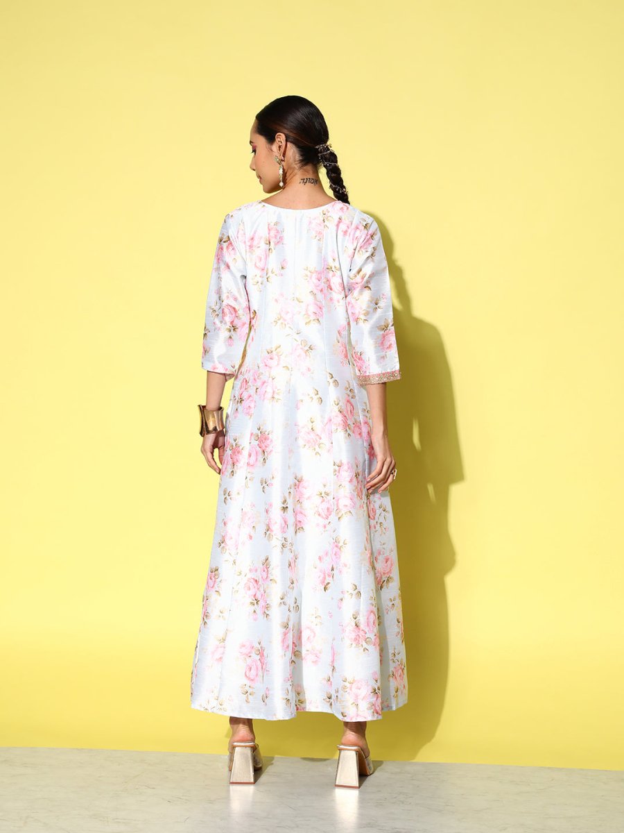 Ahalyaa Embroidered Floral Printed Ethnic A-Line Maxi Dress