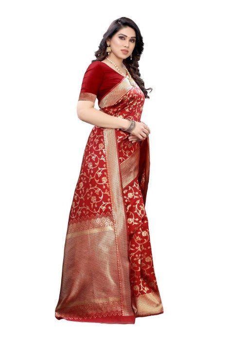 Vamika Banarasi Jacquard Weaving Red Saree (PARINITI RED)