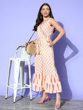Ahalyaa Off White & Pink Printed Basic Jumpsuit
