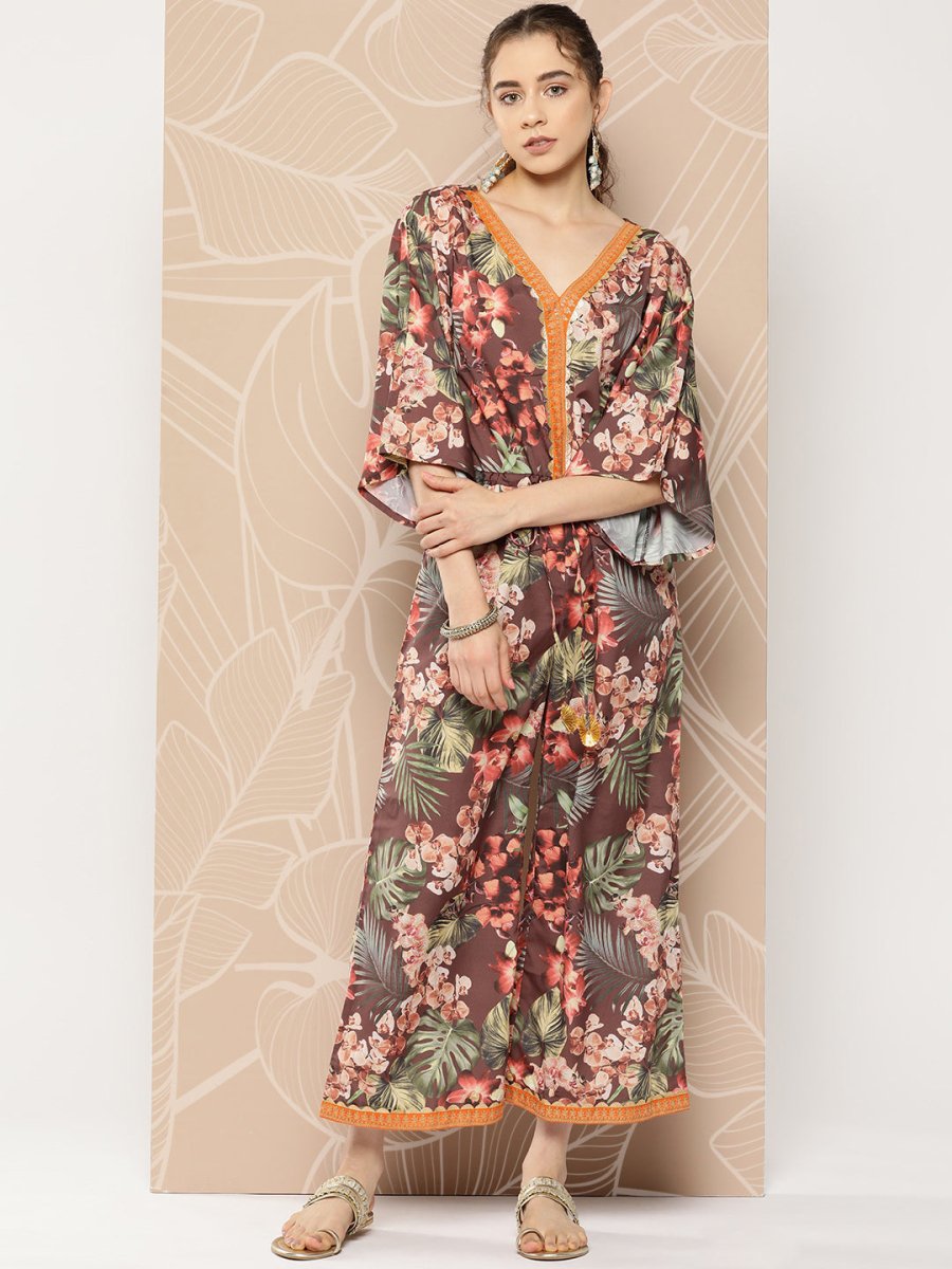 Ahalyaa Printed Waist Tie-Ups Basic Jumpsuit