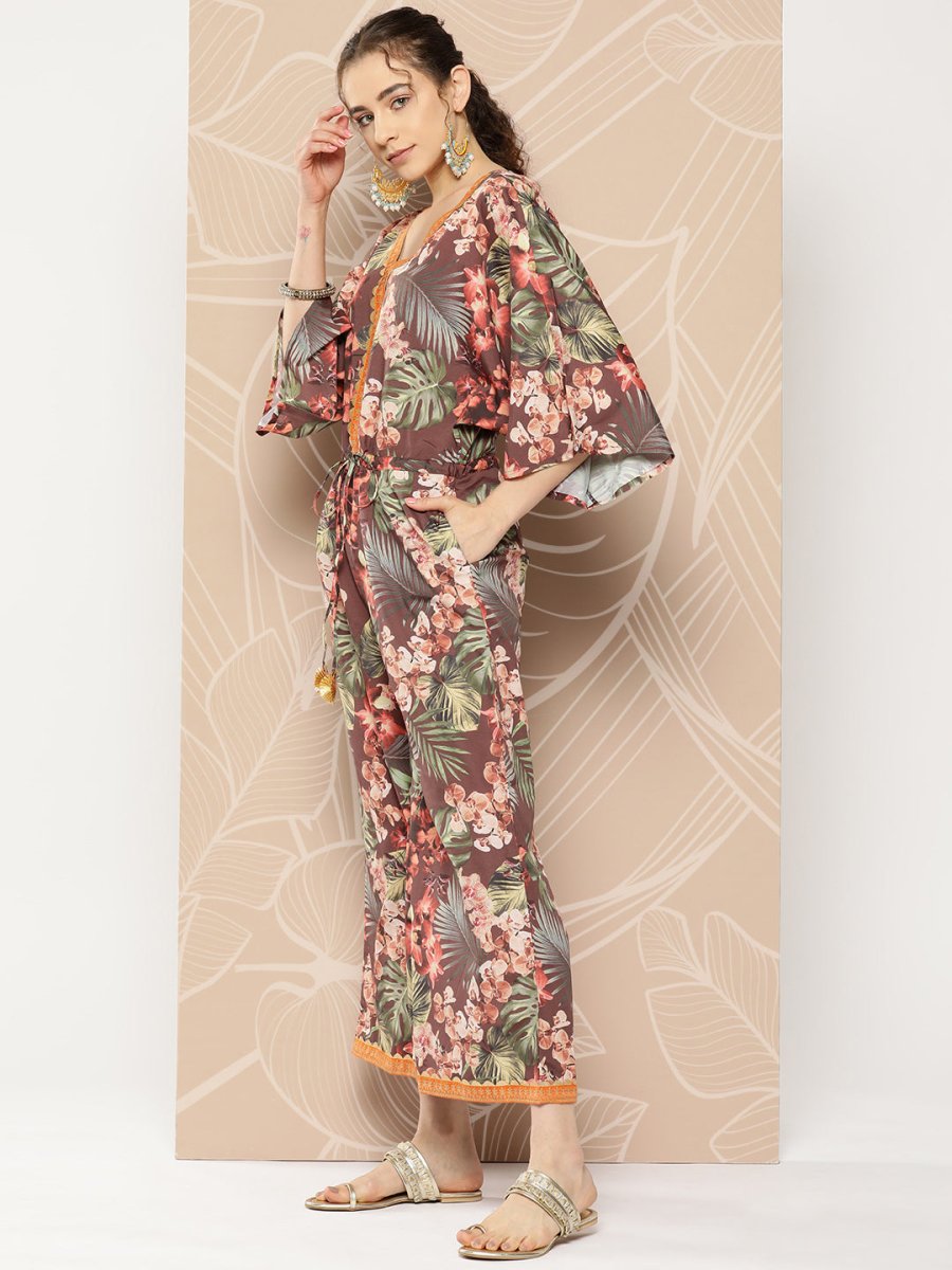 Ahalyaa Printed Waist Tie-Ups Basic Jumpsuit
